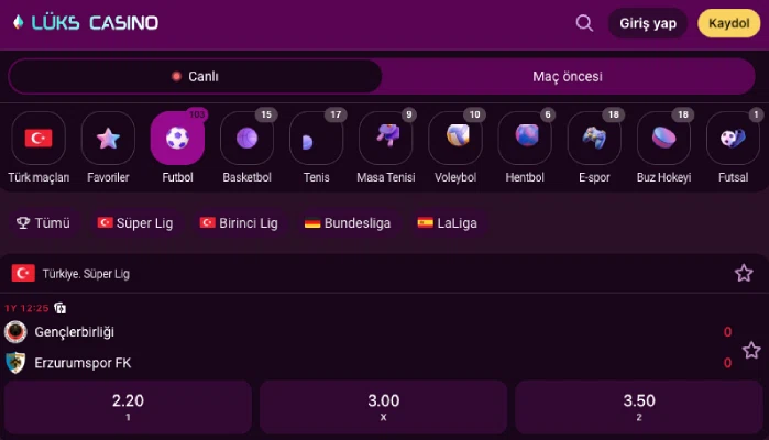 Luks Casino sports betting disciplines image