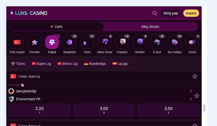 Luks Casino spor bahisleri popüler dallar görseli