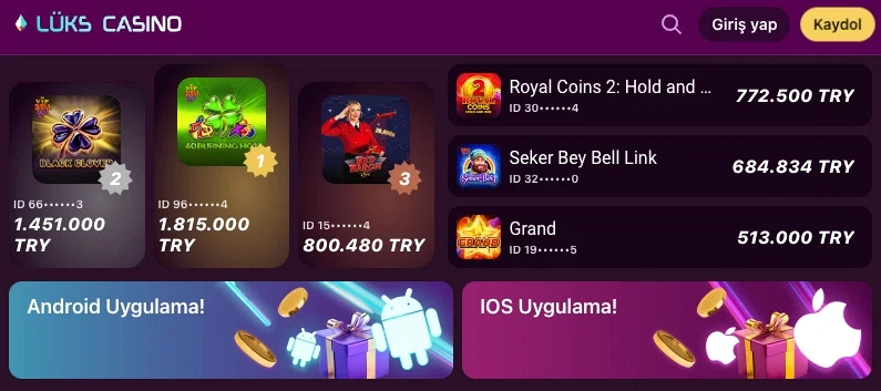 Luks Casino top winners list image